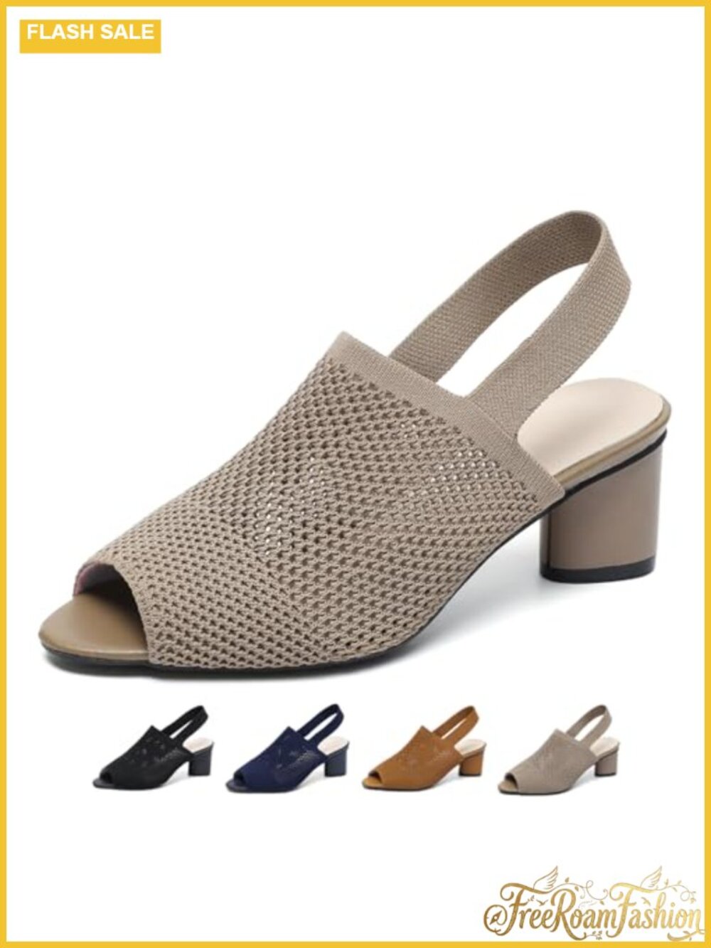 Women's Knit Peep Toe Chunky Block Heeled Sandals Ankle Strap Slingback Slip On